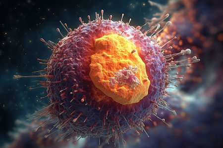 damaged and disintegrating cancer cell created by generative AIの素材
