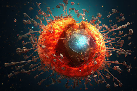 damaged and disintegrating cancer cell created by generative AIの素材