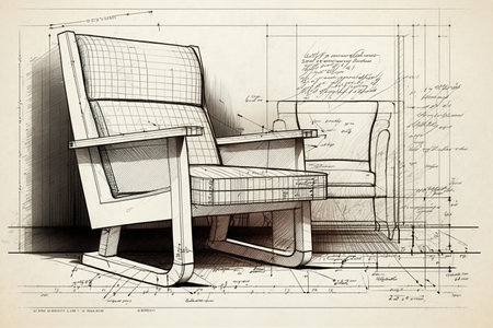 drawing of a chair, wireframe created by generative AIの素材