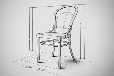 drawing of a chair, wireframe created by generative AIの素材