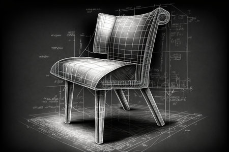 drawing of a chair, wireframe created by generative AIの素材