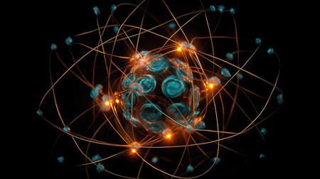 Shining nuclear atom model created by AIの素材