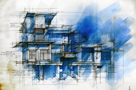 Architectural ink drawing design created by generative AIの素材
