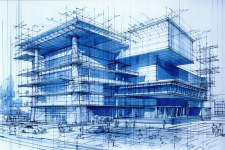 Architectural ink drawing design created by generative AIの素材