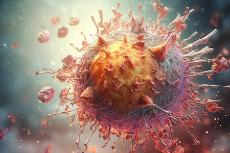 damaged and disintegrating cancer cell created by generative AIの素材