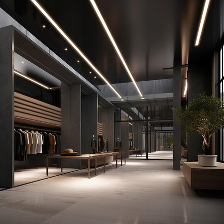 A modern minimalist style cultural and creative store with large space and bright visual lighting created by generative AIの素材
