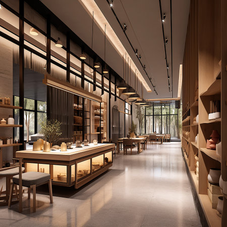 A modern minimalist style cultural and creative store with large space and bright visual lighting created by generative AIの素材