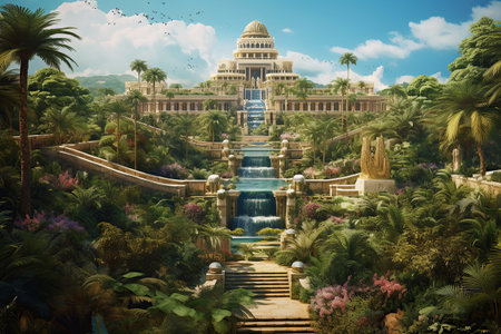 3d illustration of the hanging gardens of Babylon created by generative AIの素材