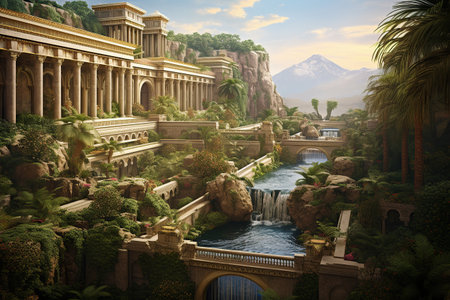 3d illustration of the hanging gardens of Babylon created by generative AIの素材