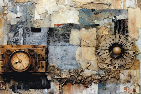 mixed media collage incorporating various materials created by generative AIの素材