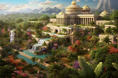 3d illustration of the hanging gardens of Babylon created by generative AIの素材