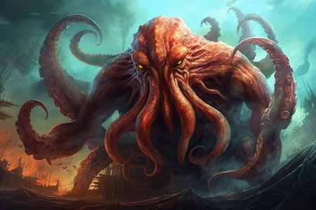 Monster octopuse swim in the sea created by generative AIの素材