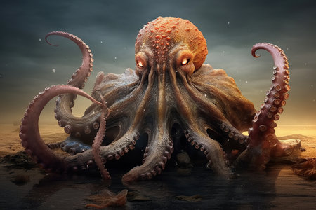 Monster octopuse swim in the sea created by generative AIの素材