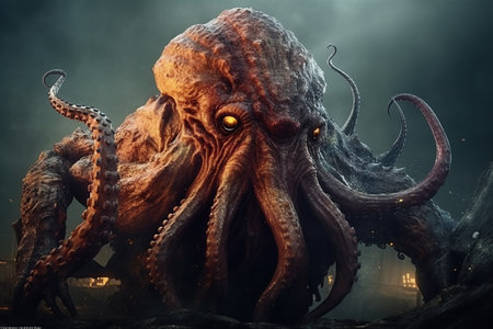 Monster octopuse swim in the sea created by generative AIの素材