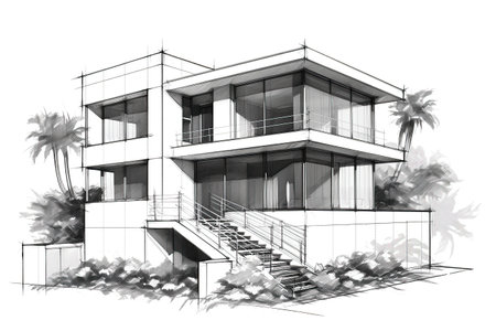 detailed drawing of a house in white tones minimalistic created by generative AIの素材