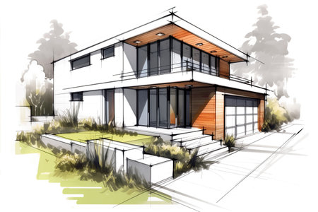 detailed drawing of a house in white tones minimalistic created by generative AIの素材