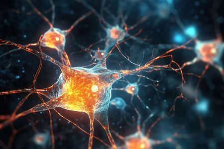 a microscopic neuron fractals with translucent light created by generative AIの素材