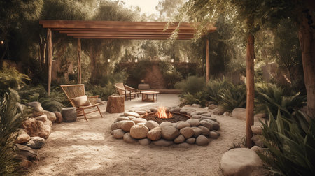 fireplace on open air in garden created by generative AIの素材