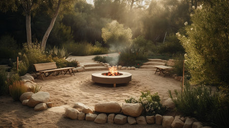 fireplace on open air in garden created by generative AIの素材