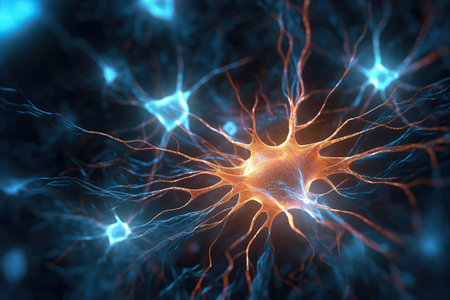 a microscopic neuron fractals with translucent light created by generative AIの素材