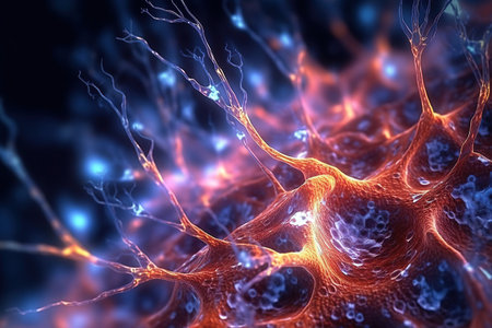 a microscopic neuron fractals with translucent light created by generative AIの素材