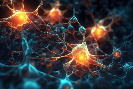 a microscopic neuron fractals with translucent light created by generative AIの素材