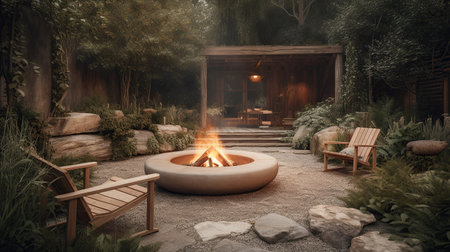 fireplace on open air in garden created by generative AIの素材