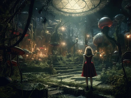 a full body wide shotof pretty Alice in Wonderland created by generative AIの素材