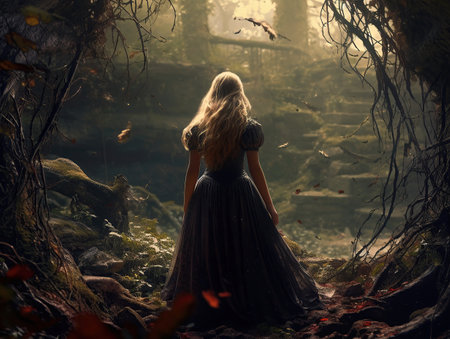 a full body wide shotof pretty Alice in Wonderland created by generative AIの素材