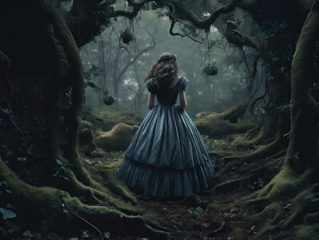 a full body wide shotof pretty Alice in Wonderland created by generative AIの素材