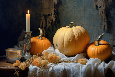 Stunning picturesque still life with sliced pumpkins created by generative AIの素材