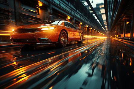 Futuristic  power car on street  created by generative AIの素材