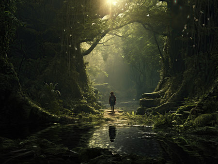 a full body wide shotof pretty Alice in Wonderland created by generative AIの素材
