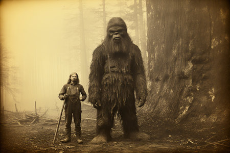 old scratched and cracked distressed photo of yeti created by generative AIの素材