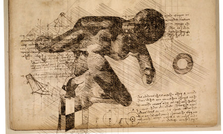 illustration - man drawing in style of Leonardo Da Vinciの写真素材