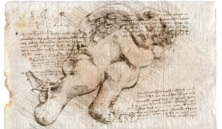 3d illustration of an angel sleeping drawing in style of Leonardo Da Vinciの写真素材
