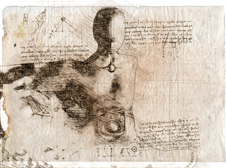 illustration - man drawing in style of Leonardo Da Vinciの写真素材