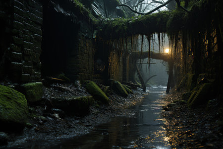 Culvert entrance, dark, creepy,created by AIの素材