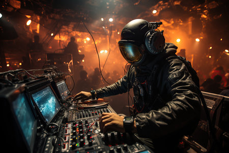 Great techno concert in space  created by AIの素材