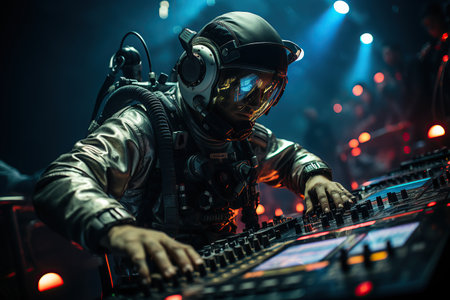 Great techno concert in space  created by AIの素材