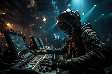 Great techno concert in space  created by AIの素材