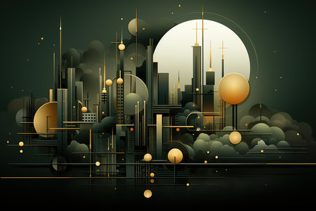 Print ready cover art of graphic shapes of green ans gold created by AIの素材