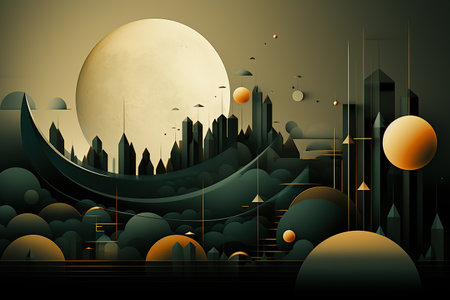 Print ready cover art of graphic shapes of green ans gold created by AIの素材