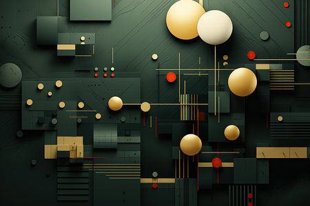Print ready cover art of graphic shapes of green ans gold created by AIの素材
