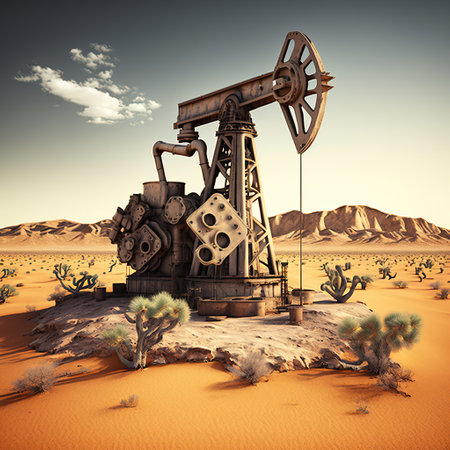 Oil pump in the desert  created by AIの素材