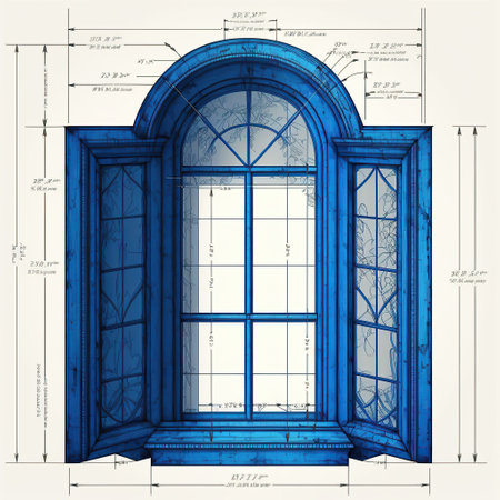 Blueprint detail of the window with dimensions created by AIの素材