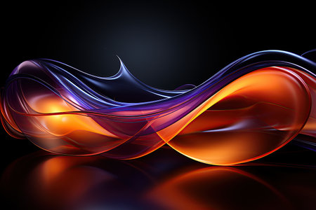 Abstract curves purple orange with black balls and lines, created by AIの素材