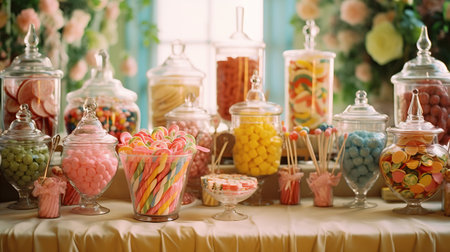 A wedding table full of sweets, created by AIの素材
