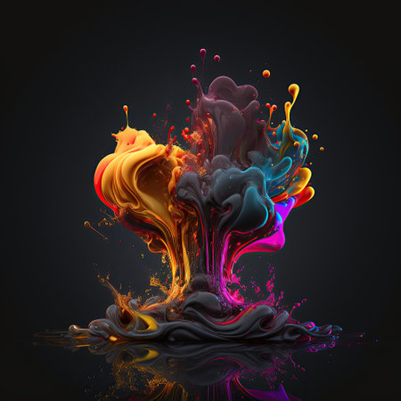 Paint splash, oil, liquid, smoke,  steam, bubbles, turbulence illustration on black background created by AIの素材