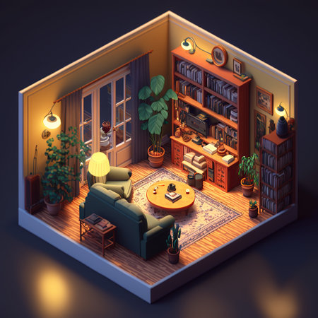 Isometric view of a living room  created by AIの素材